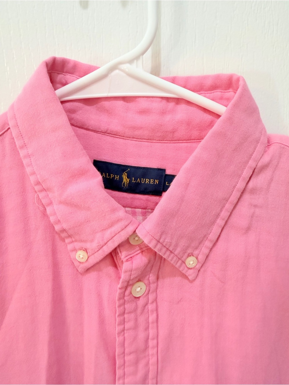 Ralph Lauren Pink Cotton Button Down Shirt with Inside Gingham Print Large NWOT - Picture 12 of 14